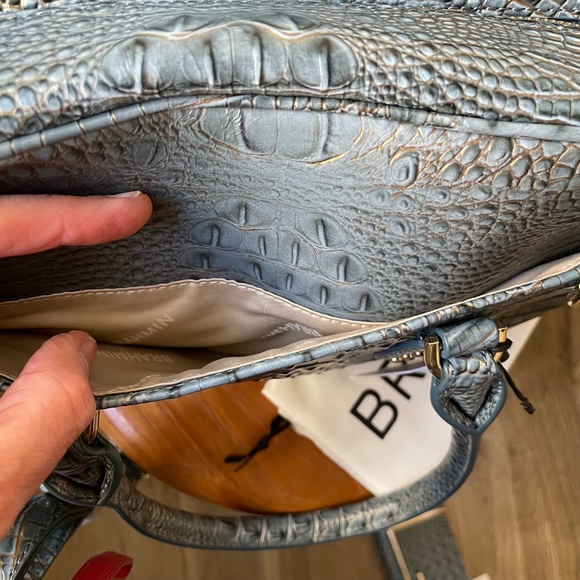 Brahmin Blue Bag + Wallet Marissa Satchel & Ady Wallet Slate Blue & Gold Leather - Picture 9 of 16